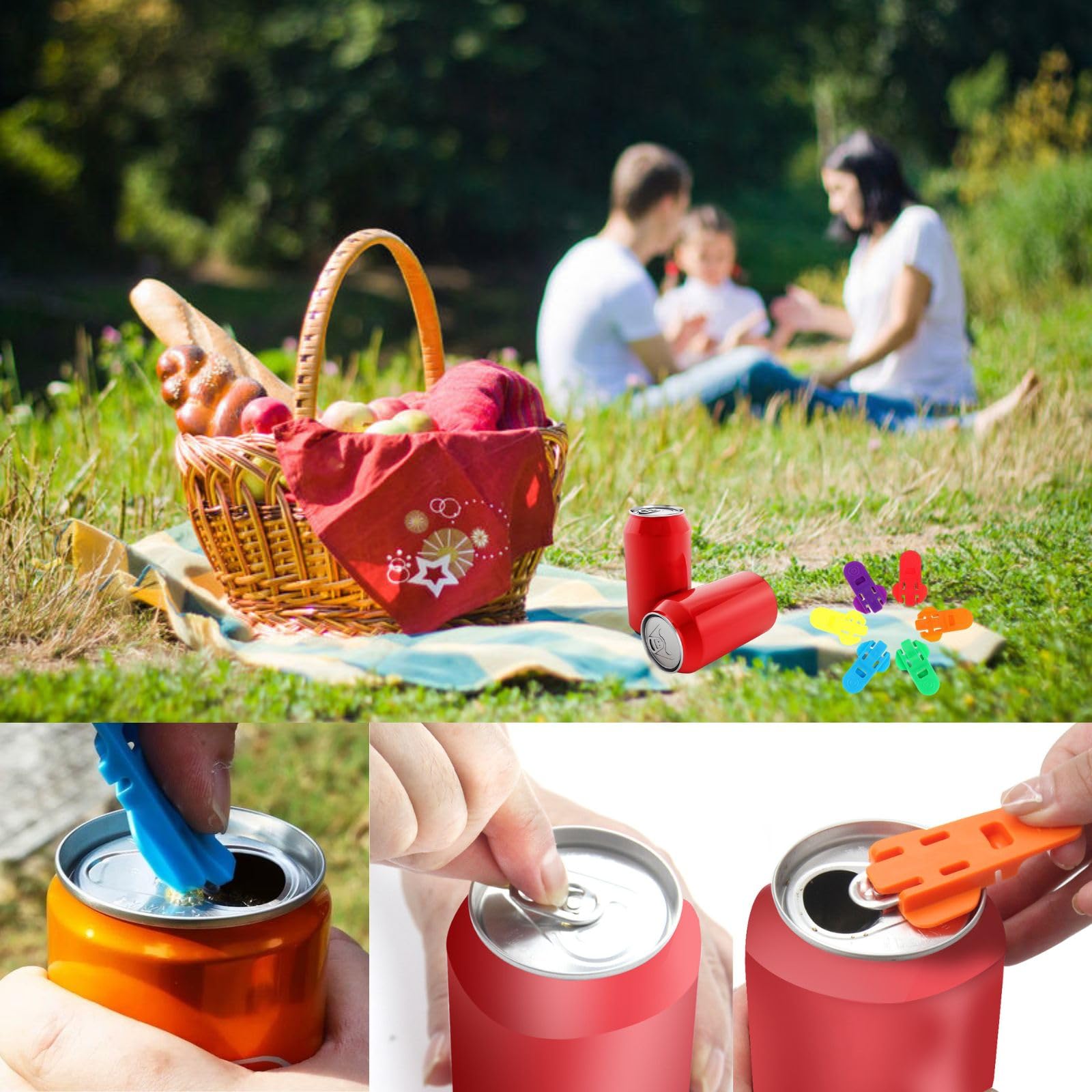 Abrelatas manual de 24 piezas, pestañas de plástico coloridas, abrelatas, protector de bebidas y protector de soda para pop, coque, cerveza, refrescos, bebidas de aluminio 6