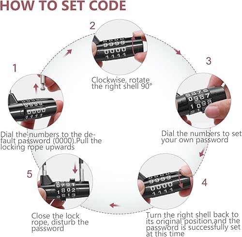 Miniatura 6 de LOFICOPER Candado de combinación de grillete largo, candado de combinación de 4 dígitos, bloqueo de cable reiniciable de 6.8 pulgadas, candado