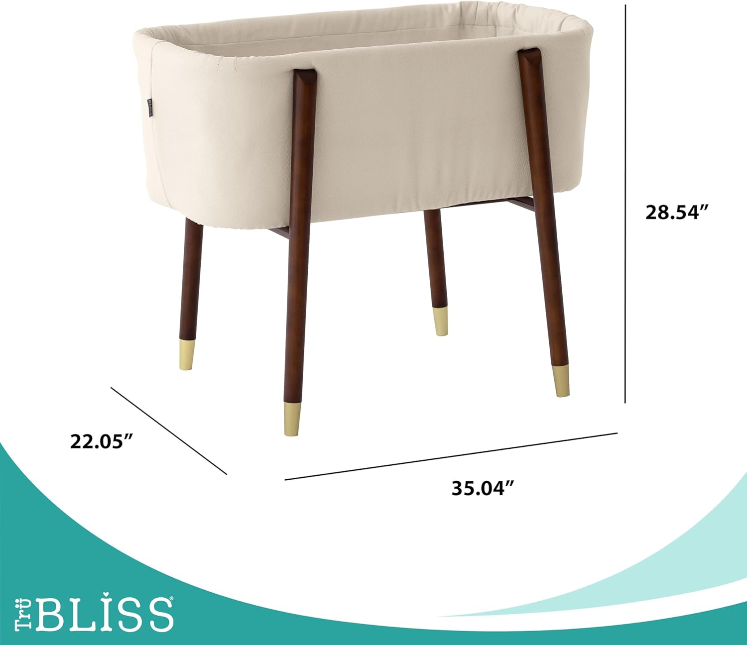 Sova Portable Baby Bassinet, Mid-Century Design with Extra Deep Walls for Newborns and Babies Safety, Includes 2 Fitted Sheets and Padded Mattress (Cream)
