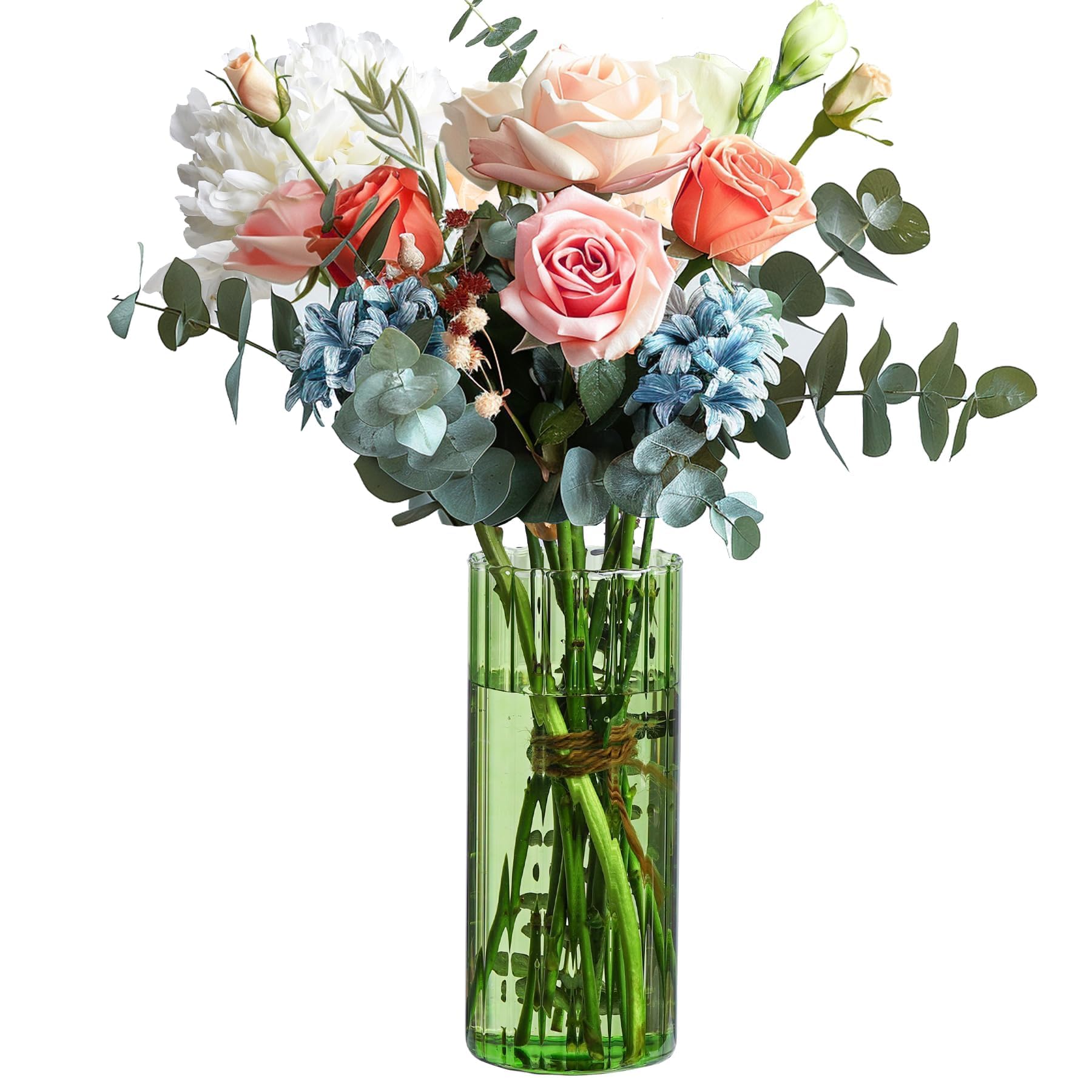 ComSaf Jarrones cilíndricos de 8 pulgadas de alto para centros de mesa, jarrones de brotes acanalados verdes para centros de mesa, decoración de deshierbe, jarrones transparentes de 8 pulgadas de