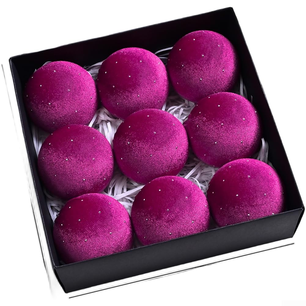 Samt-Weihnachtskugeln, 9 Stück, 8 cm, Weihnachtsbaumschmuck-Set, Samt, hängende Kugeln, elegant für Weihnachten, Zuhause, Party, Festival, Dekoration (XM0170S – Rose Pink)