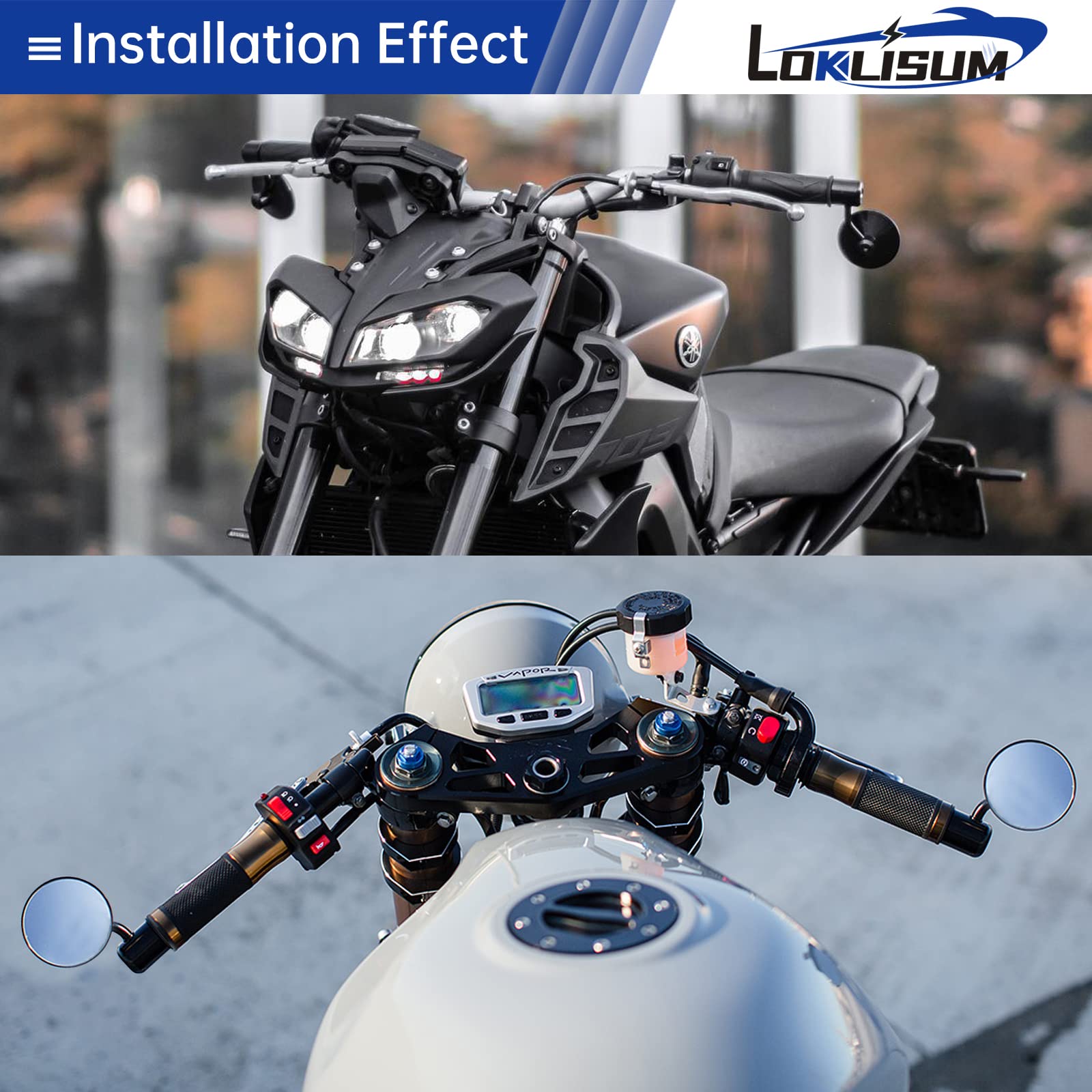 Retroviseur Moto Universel CNC Rétroviseurs Latéraux Moto pour Embouts de Guidon 7/8" 22mm Compatibles avec Vélo Moto Scooter électriques Z1000 Z750 FZ6 SV650 SV1000 CB1000R CBF125 Monster M696 821