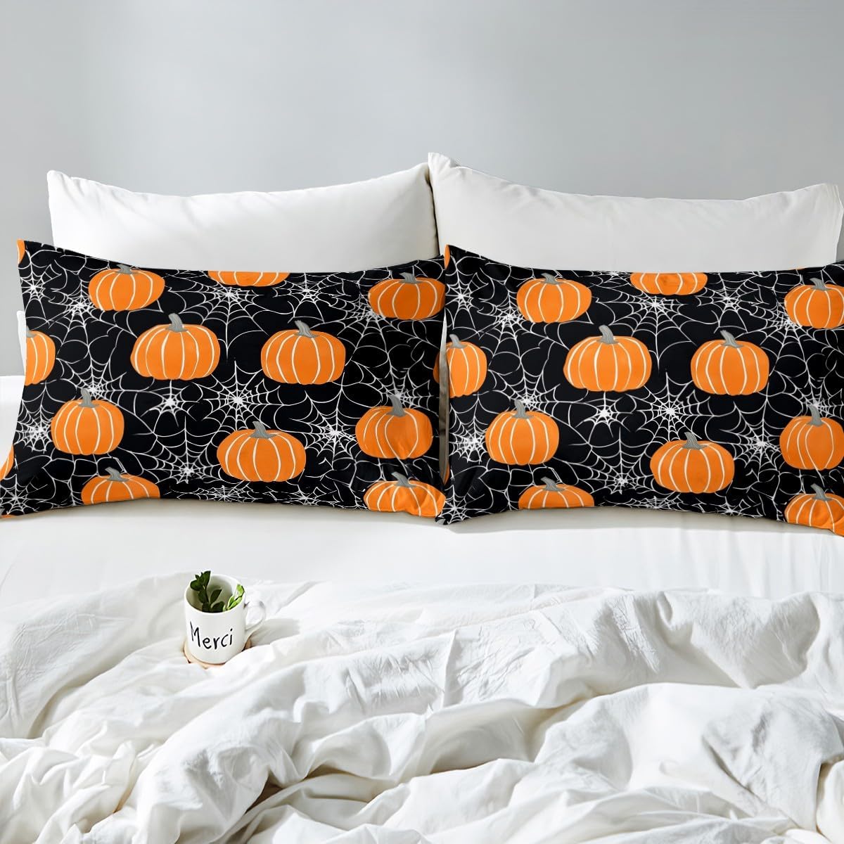 Feelyou Happy Halloween Fitted Sheet Twin Size Pumpkin Bed Sheets Set for Kids Boys Girls Decor Cobweb Bedding Set Breathable Soft Lightweight Microfiber Bedroom Decor Bed Cover