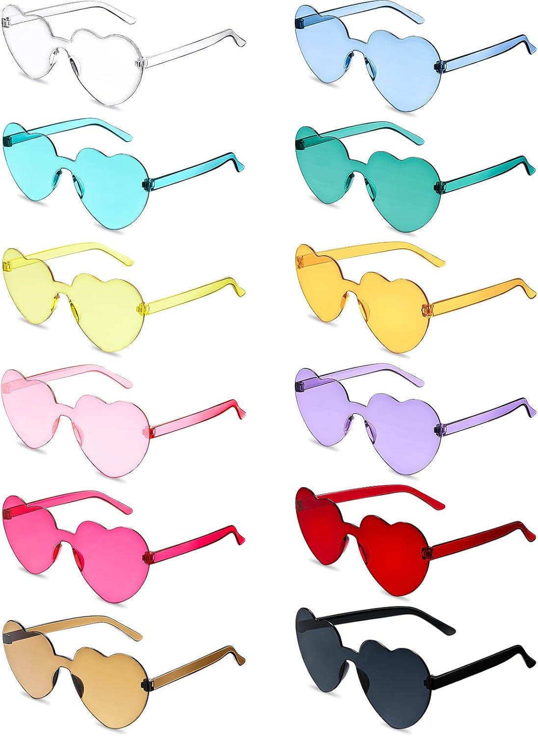 Flutesan 42 Pairs Valentine's Day Heart Shaped Sunglasses Bulk for Women Y2k Trendy Rimless Clear Heart Party Favor Glasses