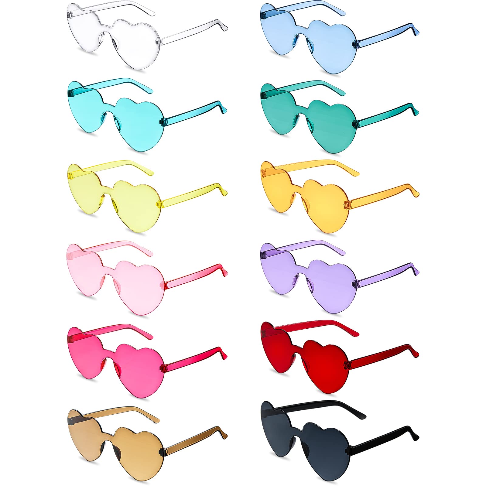 Flutesan 42 Pairs Heart Shaped Sunglasses Bulk for Women Y2k Candy Rimless Clear Heart Glasses Summer Party Favor