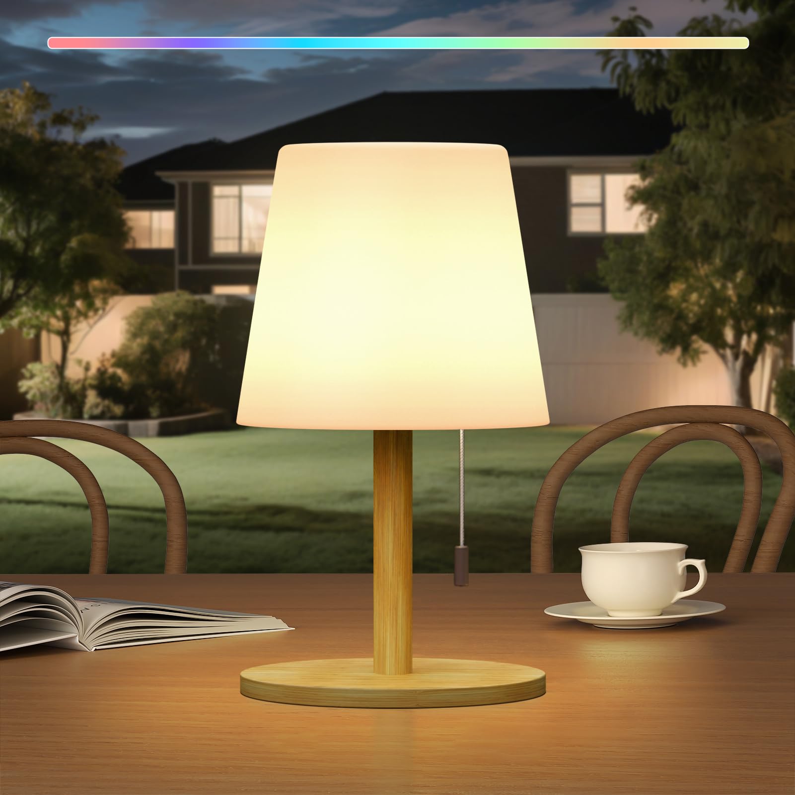 MALUX Lampara de mesa para exterior interior 3000 K 7500 K luz blanca cálida 150lm a prueba de agua IP54 lampara noche, lampara portatil para jardín mesa hotel decoración (mástil de luz: bambú)