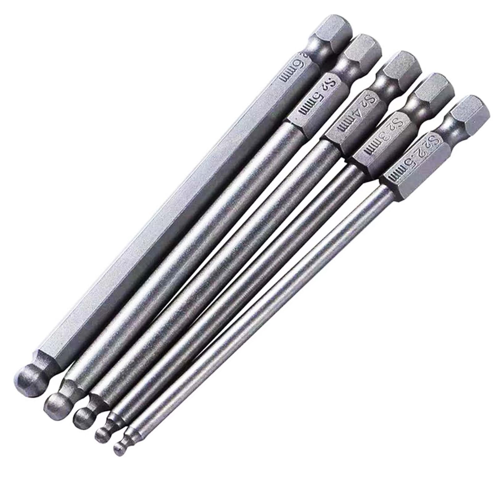 Tomato Palace Magnetic Ball Head 2.5MM 3MM 4MM 5MM 6MM S2 Metric Ball End Hex Screwdriver Bit Set Allen bits -5 PCS 100MM LONG