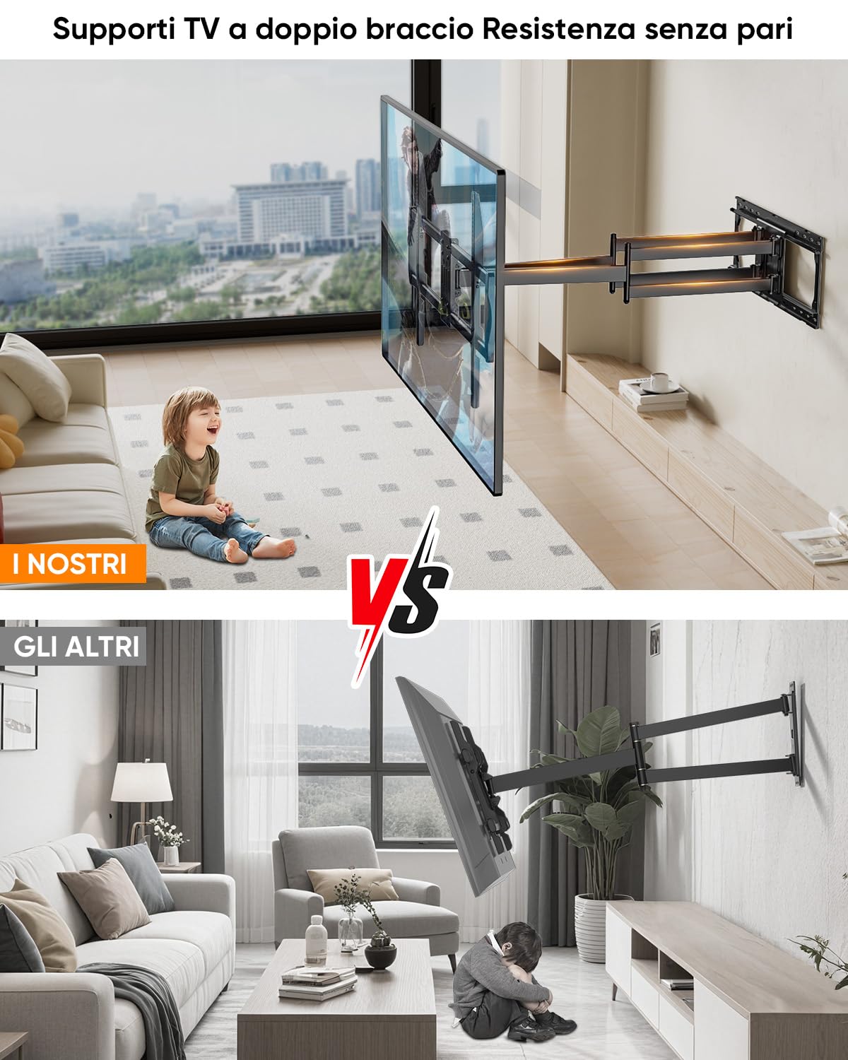 Supporto TV Parete da LED LCD 60 a 120 Pollici,Heavy-Duty XXL Staffa TV con Movimento Inclinabile ed Estendibile,Braccio TVs con Doppio Braccio Articolato Ultra Resistente 100kg VESA 900x600mm