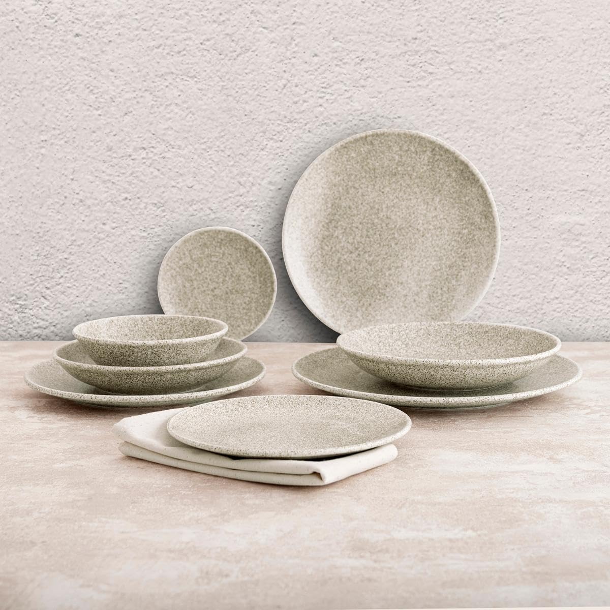 Bidasoa Set de 6 platos hondos Element Hydrozero de porcelana 23 cm | Beige, Porcelana, formato redondo, acabado decorado, 23 cm, 6 piezas, apilable, apto para microondas