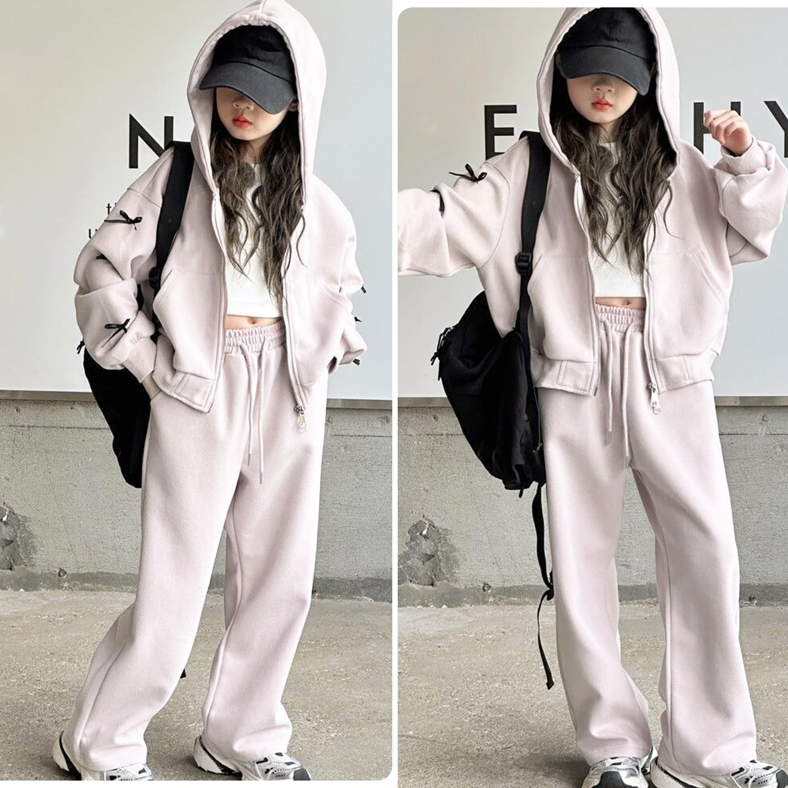 Ensemble d’Entraînement Enfants Fille Survêtement Extérieur avec Papillon Costume 2 Pièces Pantalon de Jogging et Sweatshirt à Capuche pour le Printemps Automne