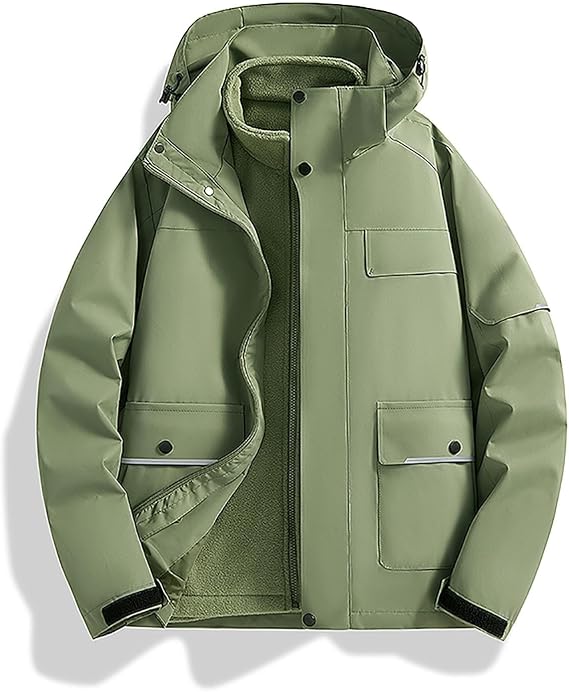 Mens 3 In 1 Waterproof Coat Hooded Winter Ski Hiking Rain Jacket Plus Size Softshell Fleece Lined Windbreaker Pockets