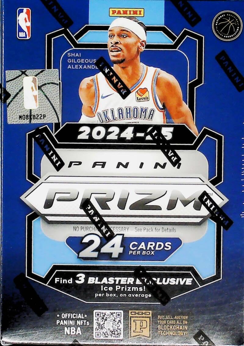 2024-25 Panini NBA Prizm Basketball Factory Sealed Blaster Box. 6 Packs of 4 Cards. Find 3 Blaster Exclusive Ice Prizms. Look for Blaster Exclusive Red Seismic, Orange Seismic, Blue Seismic and Green Pulsar Prizms. Chase the Ultra-Rare Sublime and Manga Inserts.