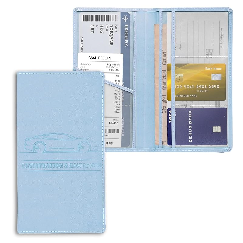 Porta-documentos automotivo em couro sintético azul para porta-luvas, cartões e documentos ABOTHGD CY28
