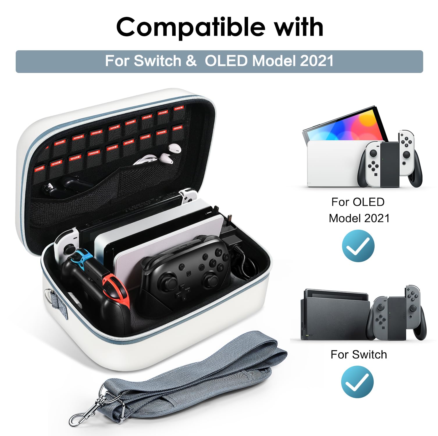 ivoler Funda de almacenamiento para Nintendo Switch/para Switch OLED modelo (2021), bolsa de mensajero rígida protectora portátil de viaje, forro suave, 18 juegos para consola Switch Pro Controller