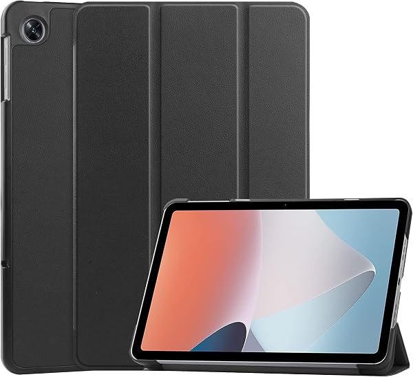 For OPPO Pad Air(10.36インチ)ケース タブレット 三つ折りスタンド 高級PU レザー 耐衝撃 傷つけ防止 For OPPO Pad Air (2022モデル) 10.36インチ カバー (ブラック) - 1