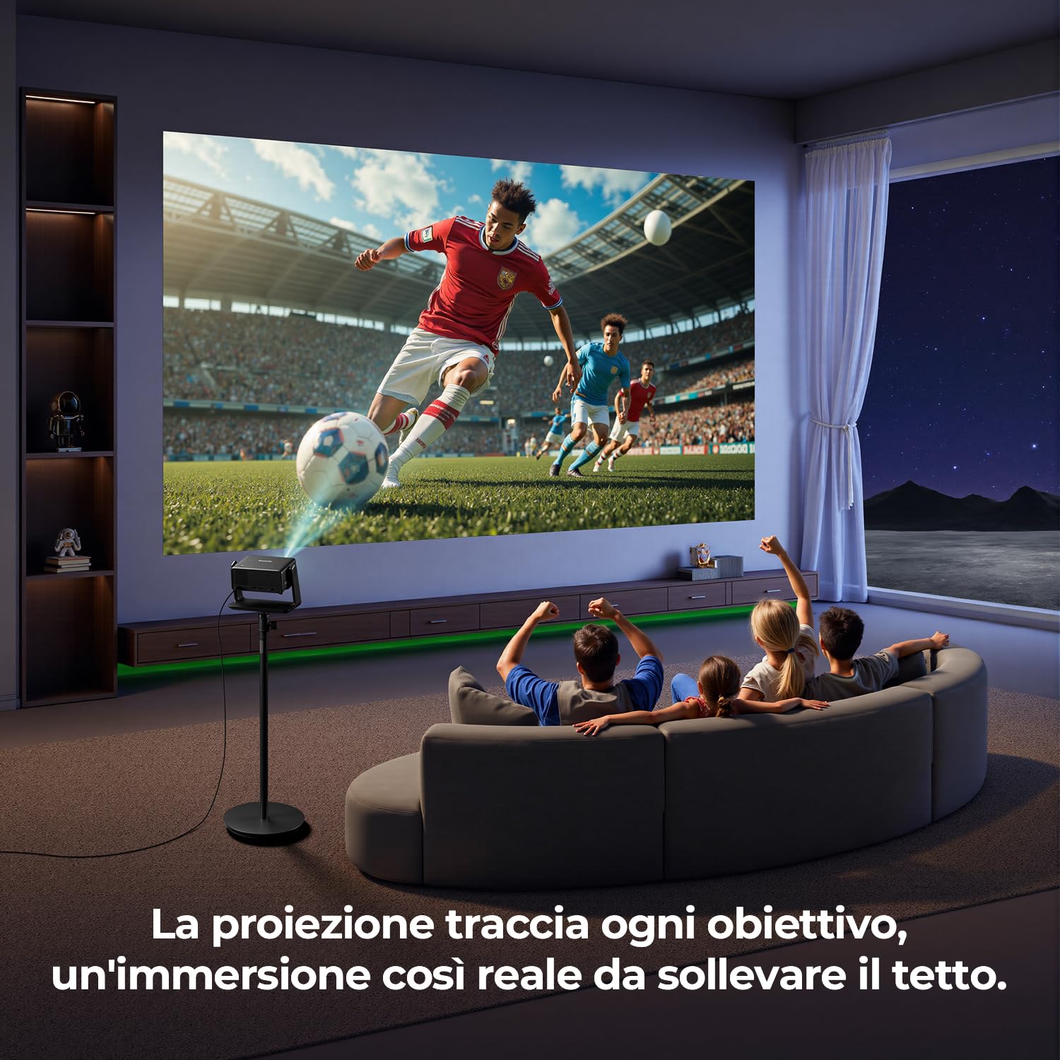 Proiettore Compatibile con Netflix, Proiettore Smart da 28000 Lumen 4K Supporto, Risoluzione Nativa 1080P, WiFi 6 e Bluetooth, Messa a Fuoco Elettrica e Correzione Trapezoidale 4D, Oltre 100000 Apps
