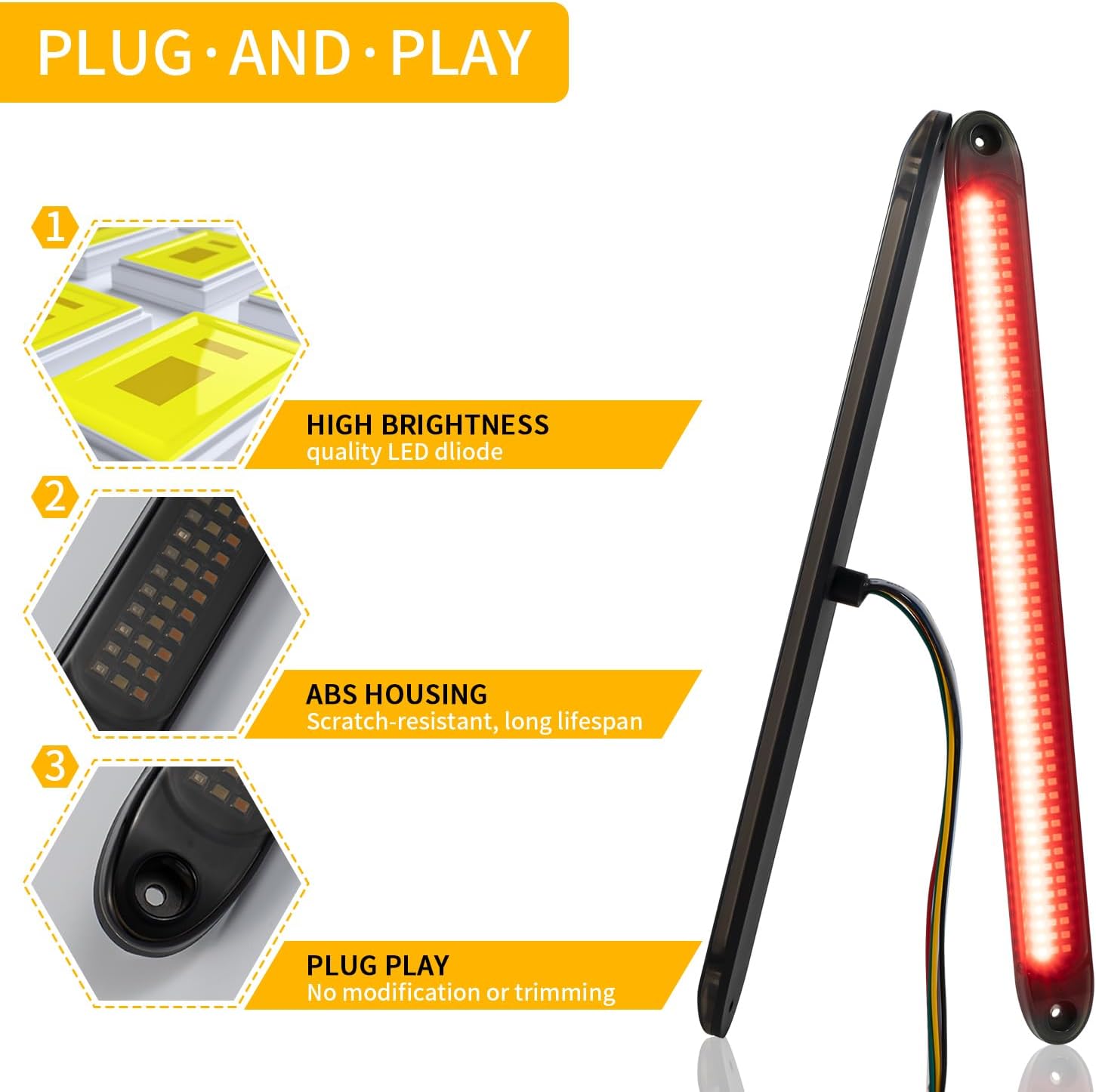 FXC 3 In 1 Multi-Function 16Inch 162 LED Red Trailer Light Bar for Reverse Parking Stop Turn Signals Tail Brake Waterproof for Pickup Offroad Truck Trailer RV ID Marker Strip 12V 24V