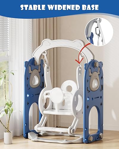 Miniatura 8 de YUFU Juego de tobogán y columpio 13 en 1 para niños pequeños de 1 a 3 años, juego para niños pequeños con juego de golf, aro de baloncesto y tabla