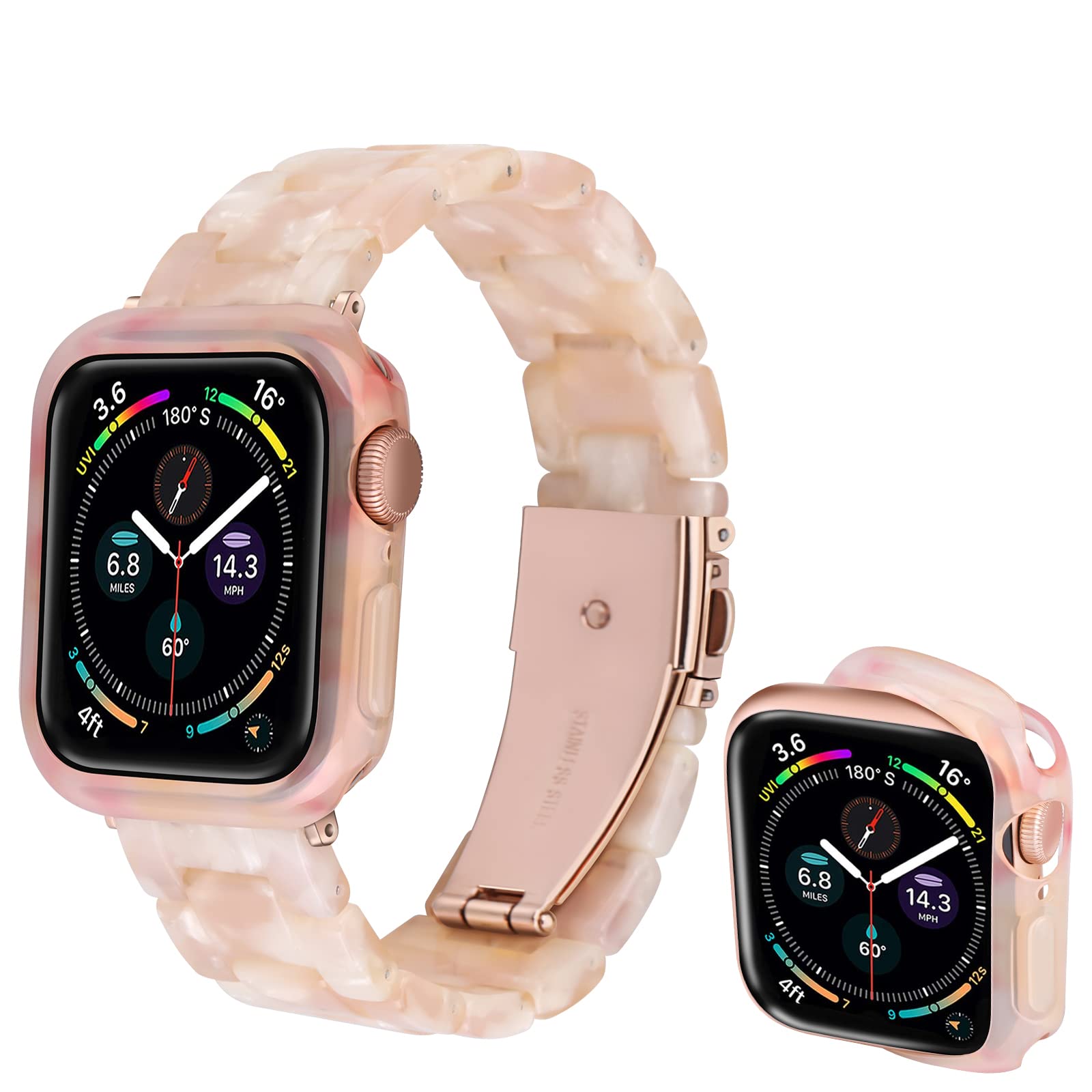 Omter Band with Case Compatible with Apple Watch 49mm 46mm 45mm 44mm 42mm 41mm 40mm 38mm,Women Men Fashion Resin Strap Bumper for iWatch Ultra 3/2/1