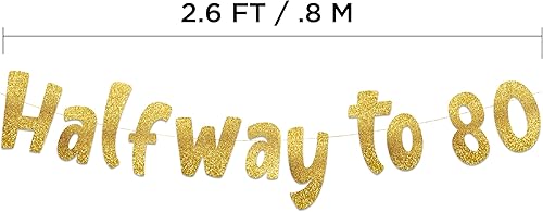 Miniatura 5 de Cartel de purpurina dorada de Halfway To 80 – Cartel de feliz fiesta de cumpleaños 40 – Decoraciones y suministros para fiesta de cumpleaños 40 –