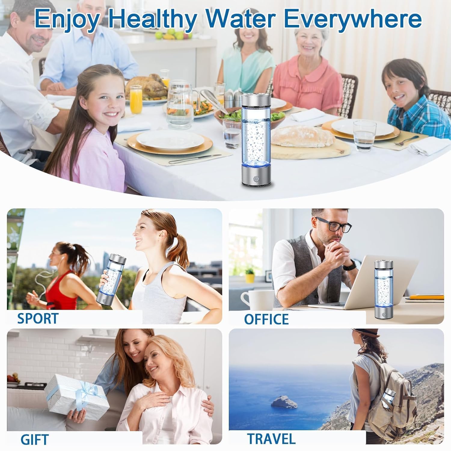 2026 Upgrade Hydrogen Water Bottle, Portable Hydrogen Water Ionizer Machine -SPE PEM Tech, Rechargeable Hydrogen Rich Water Glass Bottle for Travel, Gifts for Women, Christmas Gifts, Gifts Idea - Image 6