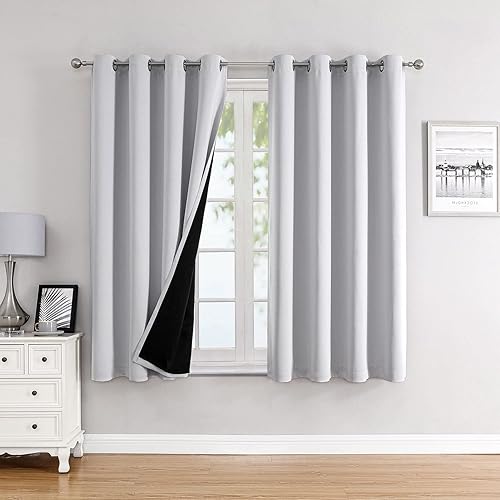 ChrisDowa Cortinas 100 opacas para dormitorio con forro negro 2 capas gruesas opacas con aislamiento térmico y ojales juego de 2 paneles blanco
