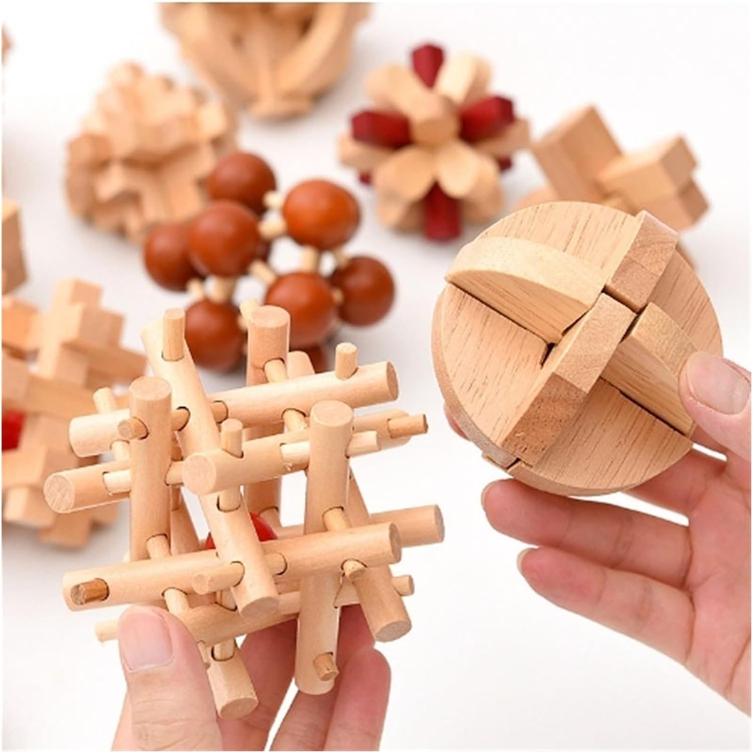 Wooden Lock Lock IQ Brain Teaser Puzzle 3D Wooden Montessori Educational Toy(Style-j)