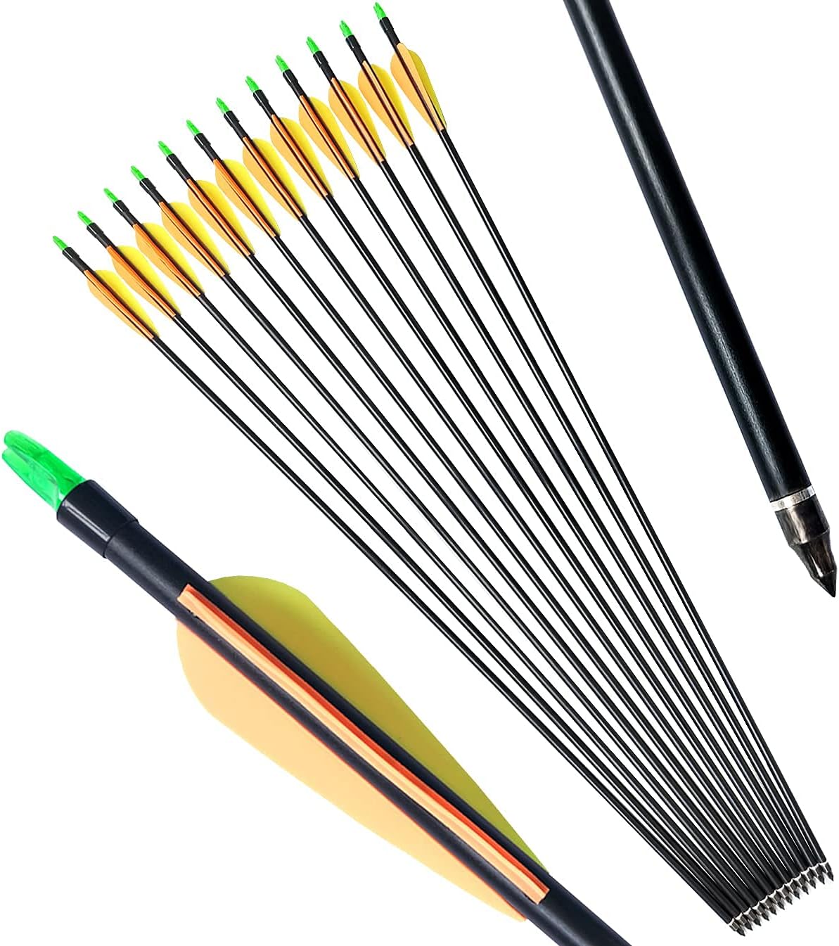 Archery 32inch/30inch 8mm Fiberglass Hunting Practice Arrows with Replaceable Arrowhead Spine 500 for Recure and Compound Bow Target (Pack of 12)