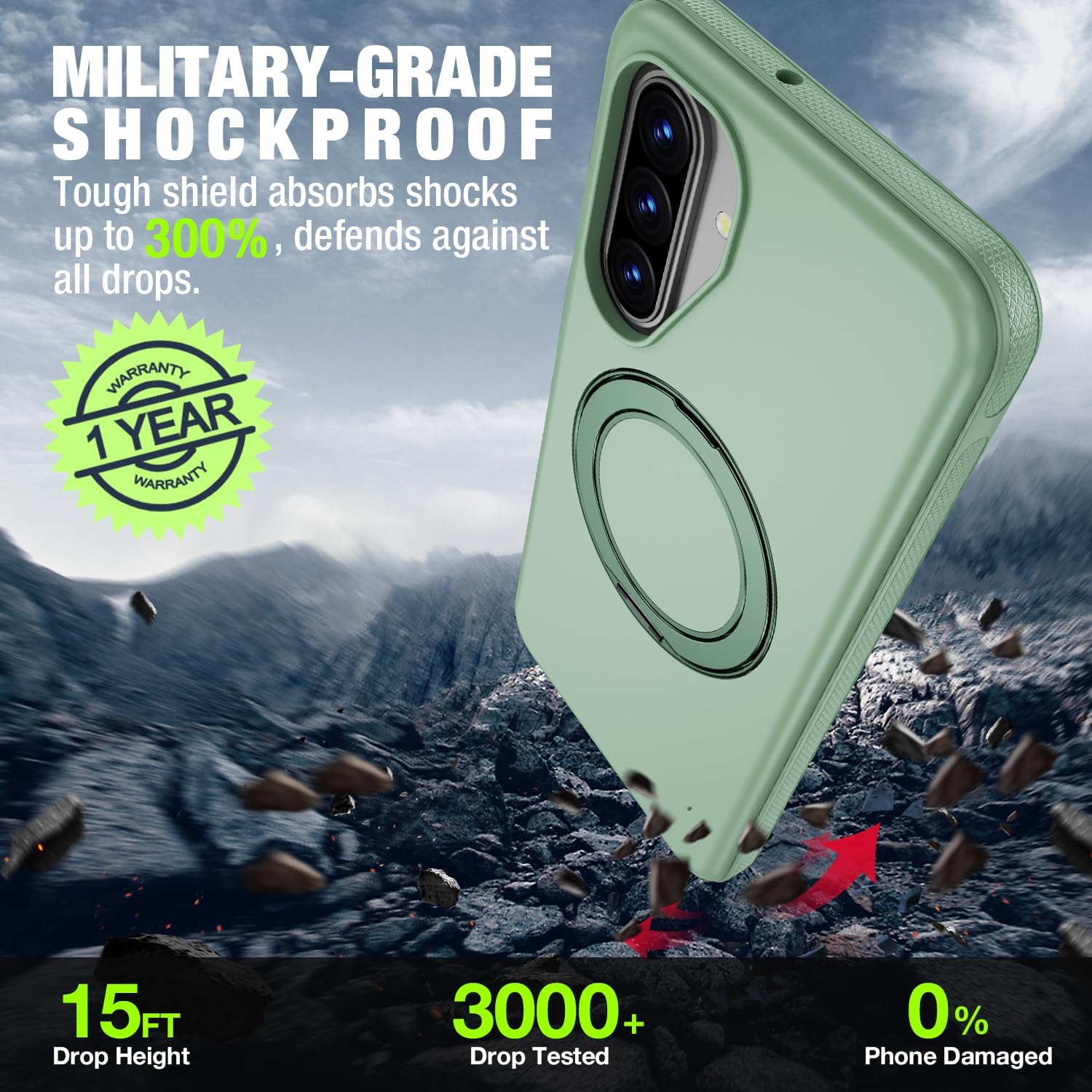 for Samsung Galaxy A16 5G Phone Case [Compatible with Magsafe] [15 FT Military Grade Drop Protection] with Screen Protector & Lens Protector Shockproof Magnetic Kickstand Case (Green) thumbnail