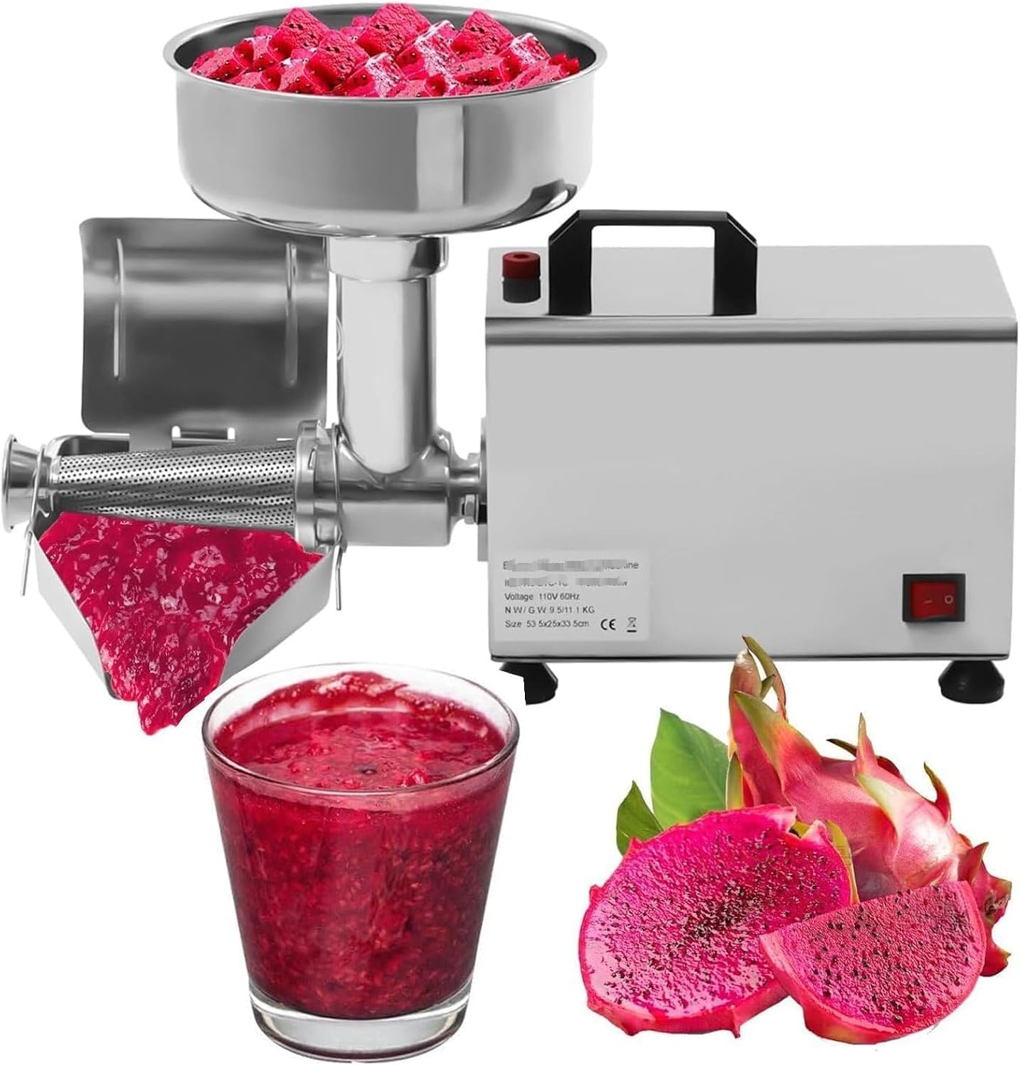 450W Electric Tomato Strainer & Sauce Maker, Stainless Steel Food Mill for Home Use, High Speed Fruit Pulper for Jams, Ketchup, Puree, Easy Clean Design with Large Funnel