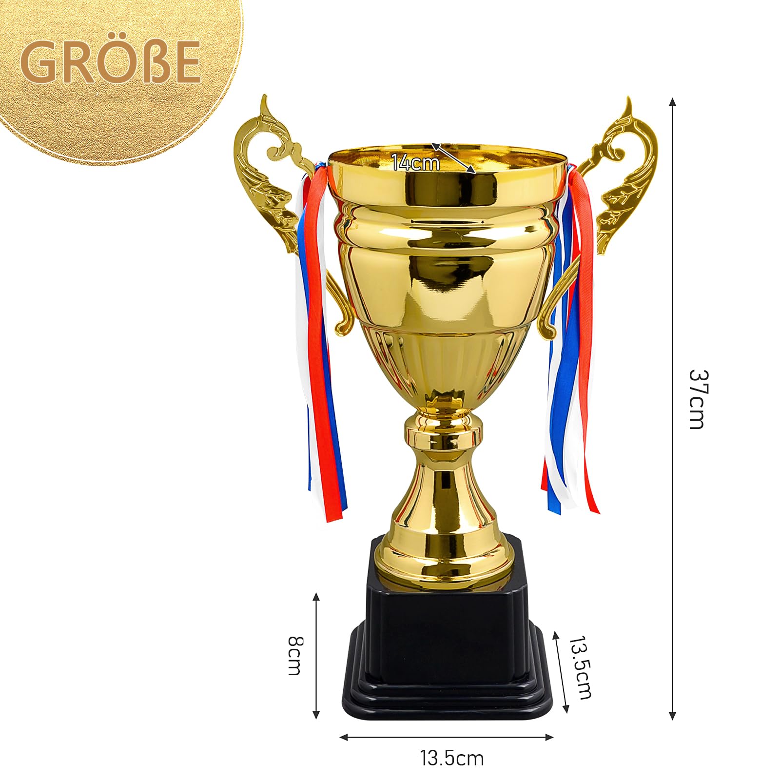Grande coupe dorée de 37 cm - Trophée de football avec gravure - Pour décoration de fête, concours et gagnant
