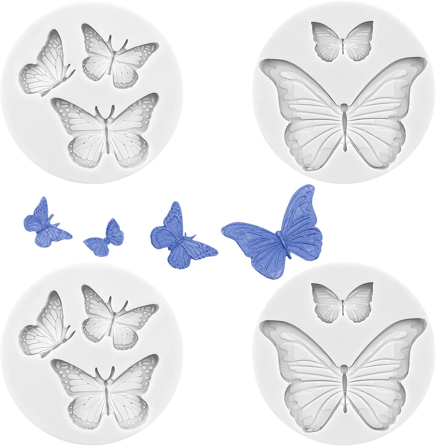 4 Pcs Butterfly Silicone Molds Mini Butterfly Fondant Mold Cute Soap Epoxy Resin Mold Sugarcraft Candy Chocolate Molds for Sugarcraft Cake Decorating (Grey)