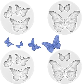 4 Pcs Butterfly Silicone Molds Mini Butterfly Fondant Mold Cute Soap Epoxy Resin Mold Sugarcraft Candy Chocolate Molds for Sugarcraft Cake Decorating Grey