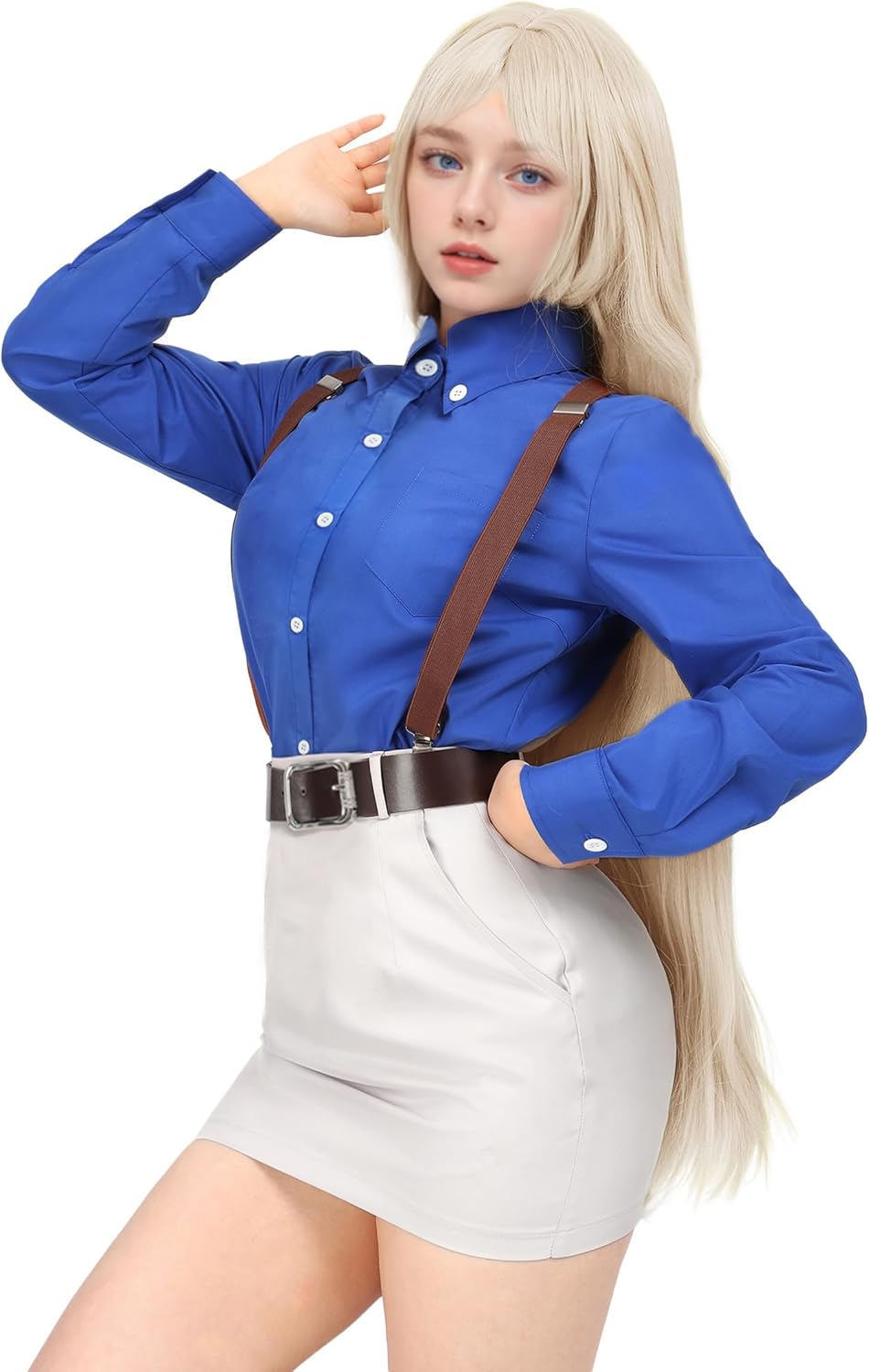 DAZCOS Anime Women's Cosplay Costume Slim Shirt Skirt with Tie Suspender Glasses for Party Halloween