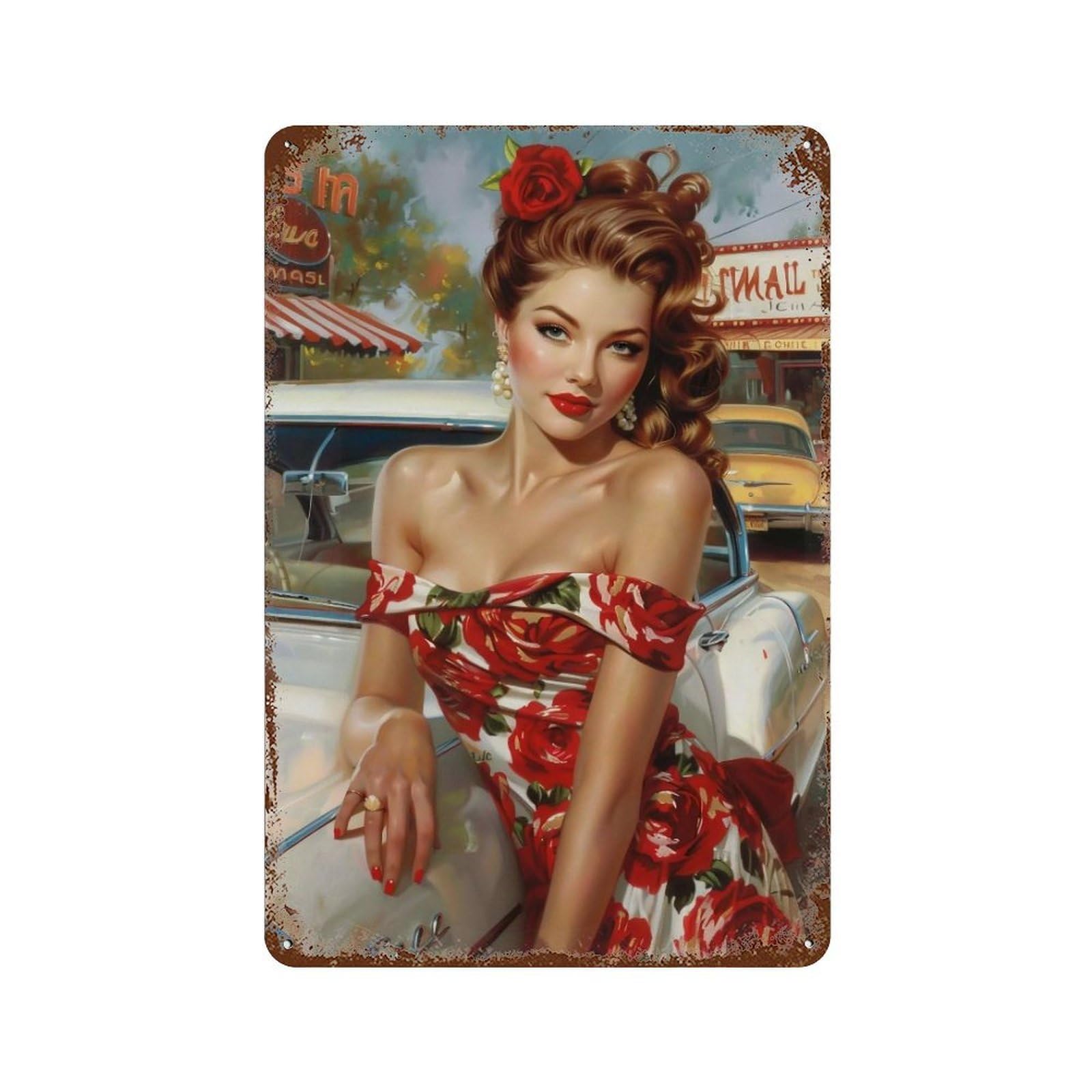 HDURYEYRYY 1950s Roadside Pin Up 02 Wall Retro Iron Vintage Art Metal Tin Sign Poster Modern Home Cofffee Club Art Bar Shop Decor 30x20cm