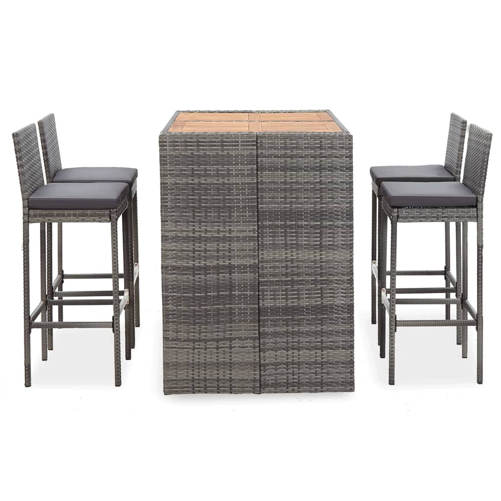 Ensemble de Bar 5 pcs Résine tressée Bois d'acacia Gris Mobilier de Jardin