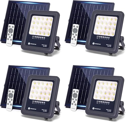 Aigostar Foco proyector LED solar con control remoto,focos solare de 50W, 500LM,luz blanca fría de 6500K,IP65 impermeable Luz solar exterior,para jardín,terrazas,caminos,garajes,cable de 2M
