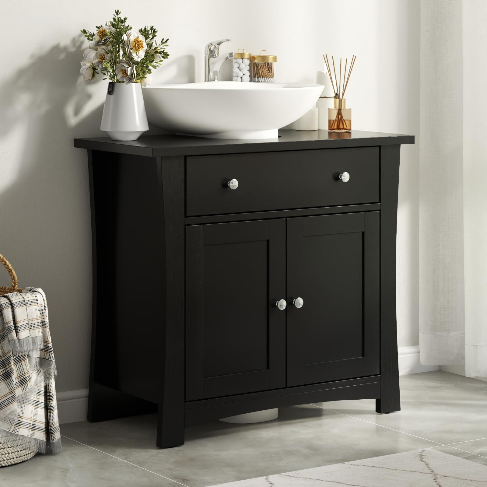 Gyfimoie Waschbeckenunterschrank, Badezimmerschrank mit Schubladen, Badezimmer Unterschrank mit 2 Türen, Badschrank 60 x 30 x 60 cm, Waschbeckenunterschrank mit Füßen