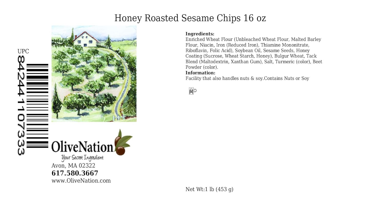 "OliveNation Honey Roasted Sesame Chips, Crunchy, Sweet, Salty Treat for Snacking or Pub Mix, Non-GMO, Kosher - 16 ounces"