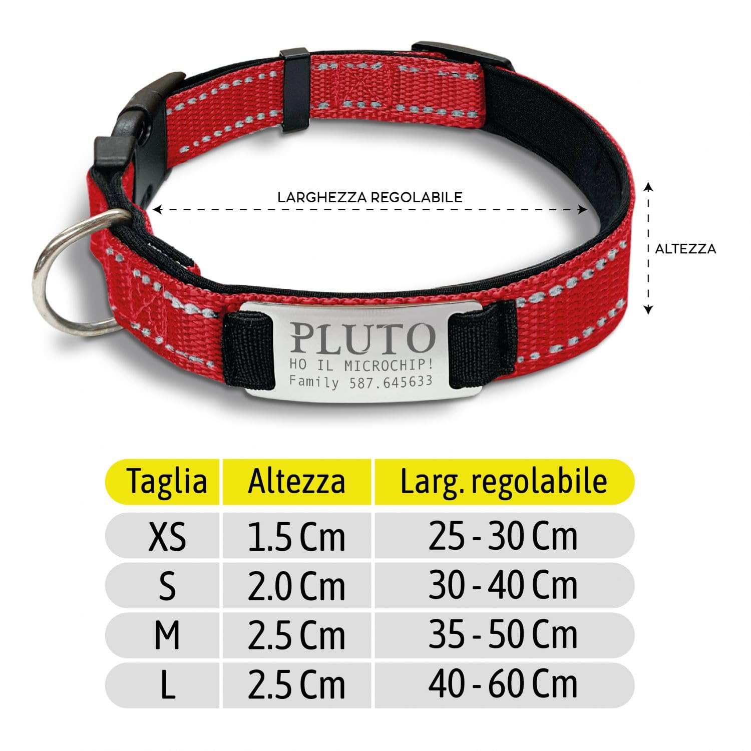 Gruppo Veneziano - collare cane personalizzato - collare cane personalizzabile con targhetta in metallo - linee Catarifrangenti - clip in abs - gancio per guinzaglio