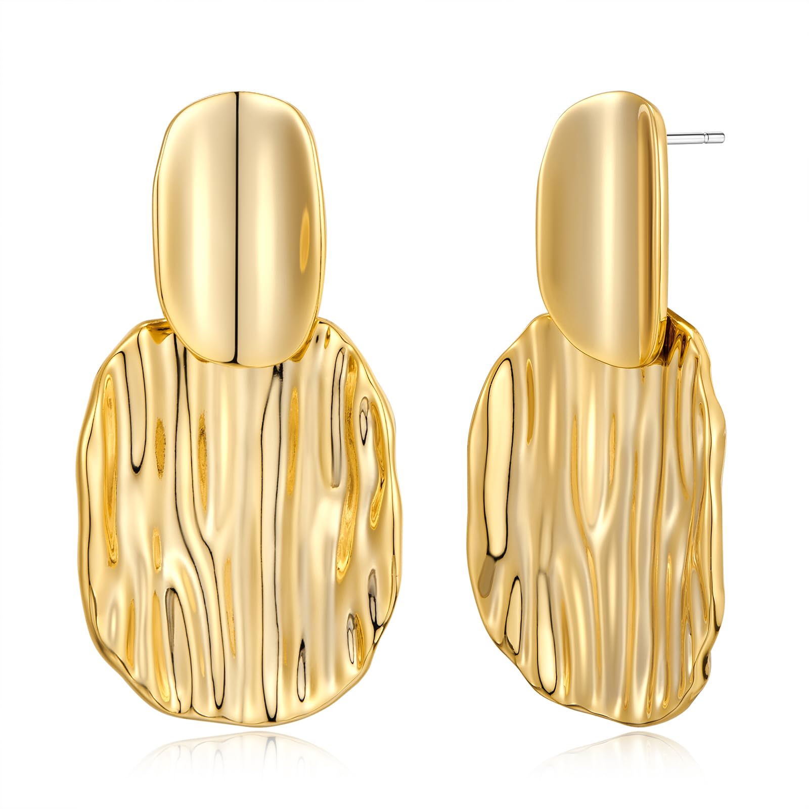 Chunky Gold Earrings for Women - Hammered Gold Plated Dangle Drop Jewelry Gifts