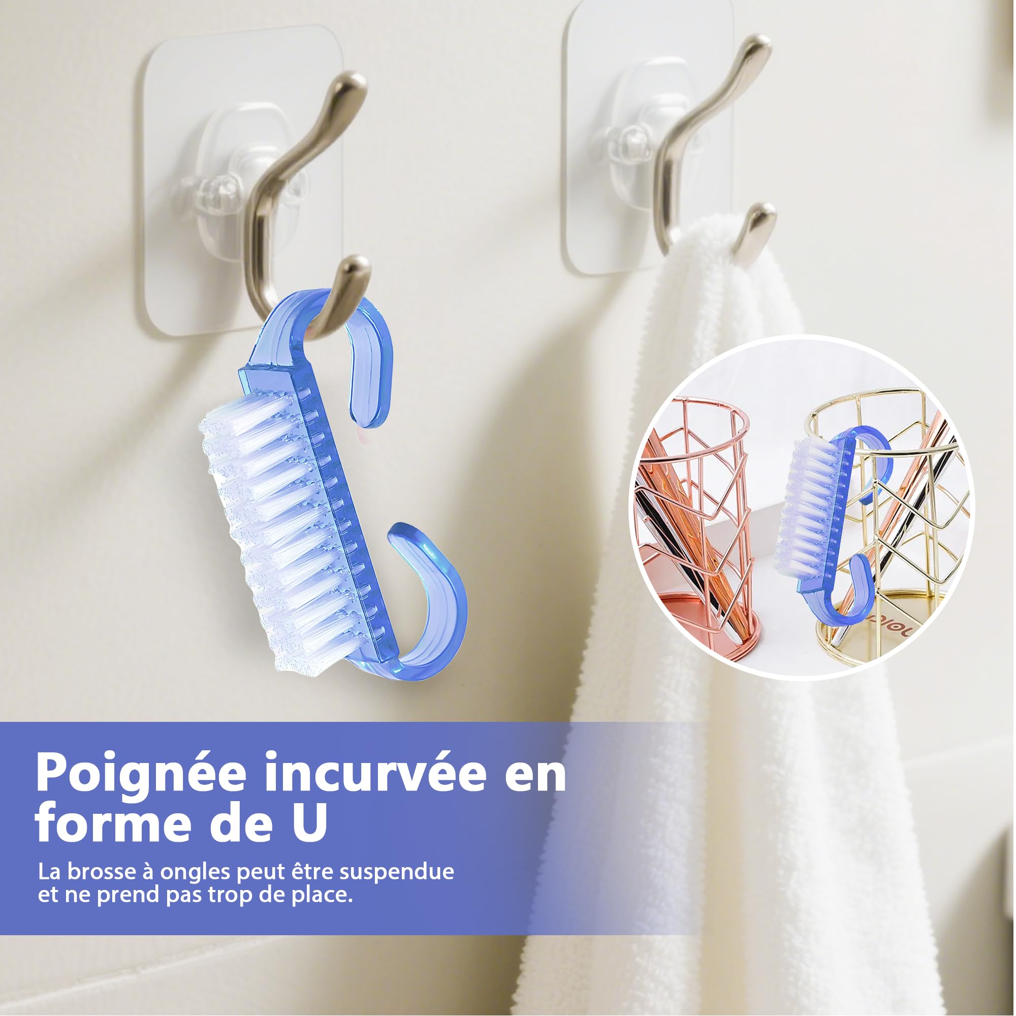 Set de 4 Brosses à Ongles à Manche, Brosses de Nettoyage pour Ongles, Brosse Manuelle Ergonomique pour Soins des Ongles, Nettoyage et Manucure, Brosse de Nettoyage pour Mains, Pinceau Nail Art