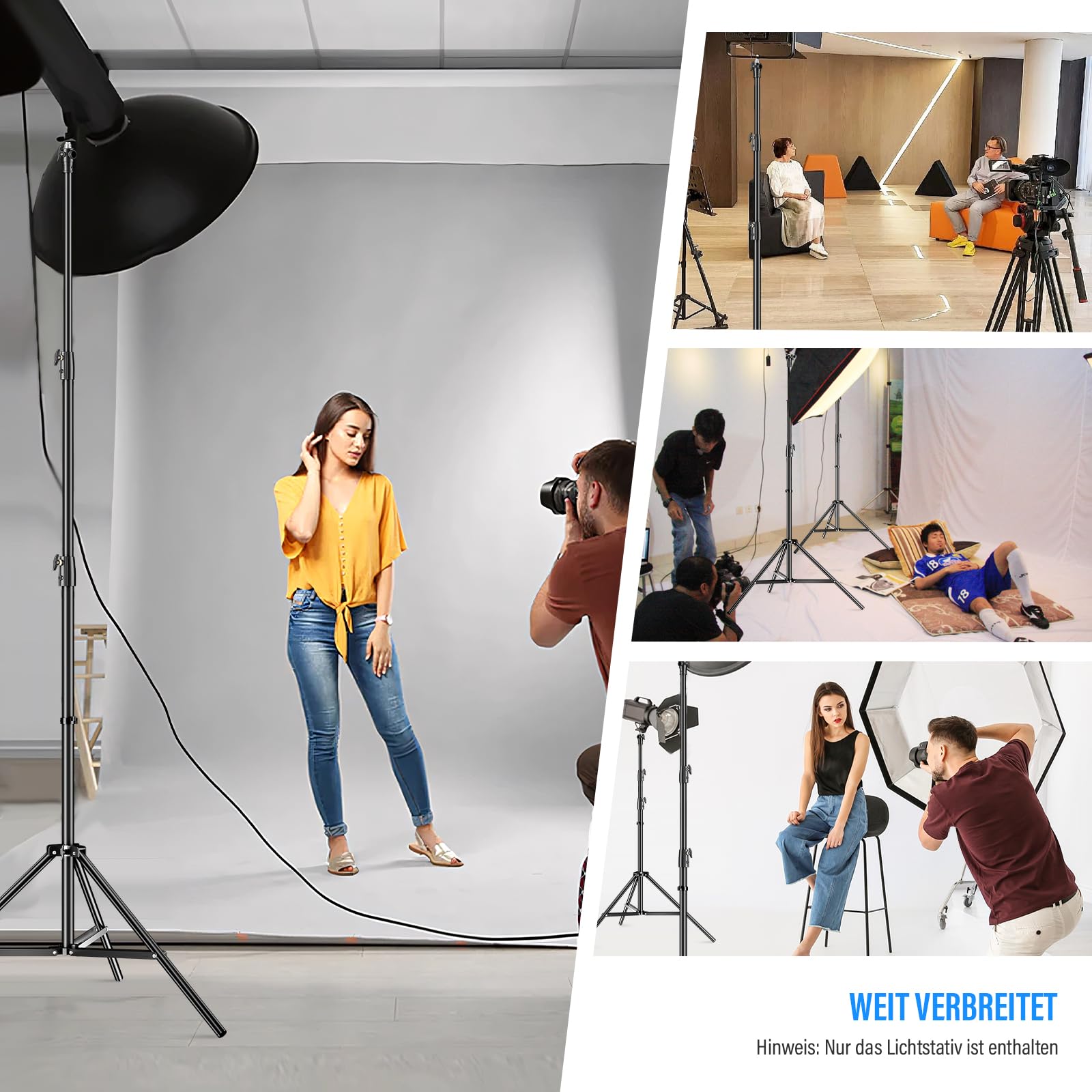 Godox Light Stand mit 1/4" bis 3/8" Universal Schraube, 112in Heavy Duty Steel Light Stand Fotografie Licht Stativ für Studio Fotografie (290F)