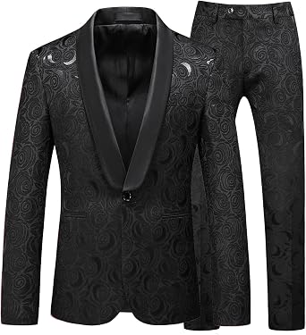 MOGU Mens 2 Piece Suit Slim Fit Shawl Lapel Tuxedo One Button Premium Dinner Jacket and Pants