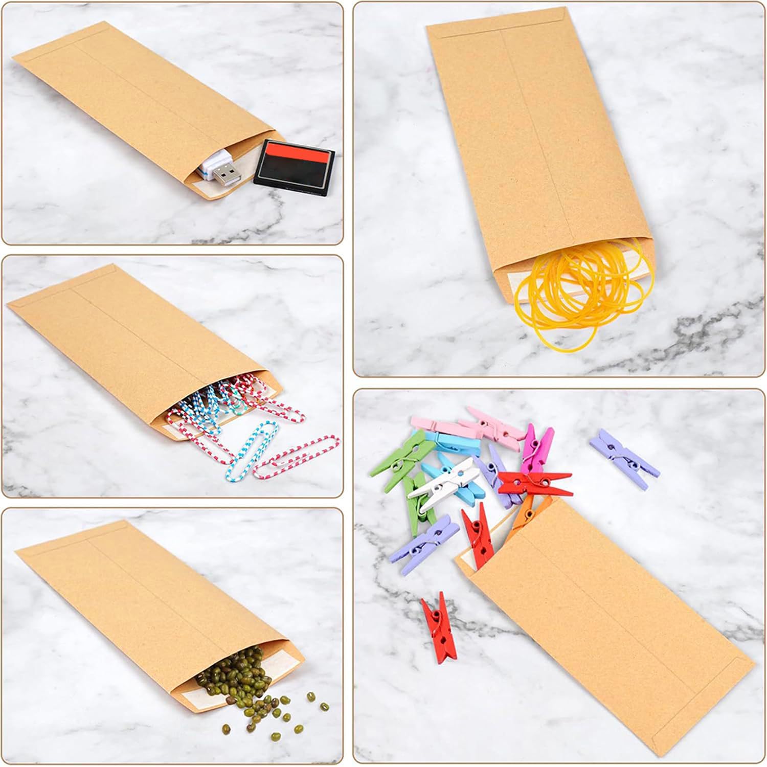 Enveloppes autocollantes marron 57 x 89 mm lot de 130 pour graines pièces monnaie perles