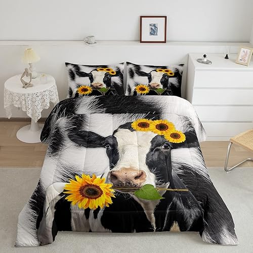 Erosebridal Edredón con estampado de vaca, tamaño individual, juego de ropa de cama de vaca de las tierras altas, edredones y juegos de ropa de cama