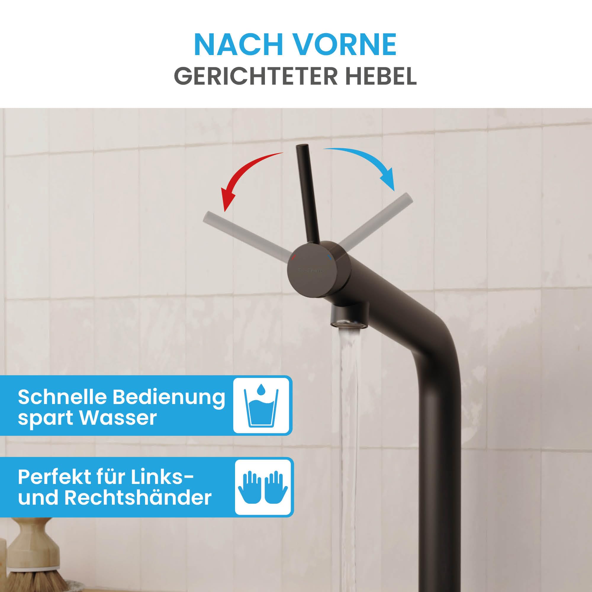 Bächlein Küchenarmatur Boyano (Matt schwarz) – Schwenkbare Einhand-Spültischbatterie aus hochwertigem Messing– Wasserhahn für die Küche mit nach vorne gerichtetem Hebel