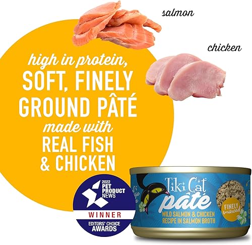 Miniatura 5 de Tiki Cat Luau Pâté, receta de salmón salvaje y pollo en caldo de salmón, nutrición equilibrada sin granos, comida enlatada húmeda para gatos, para