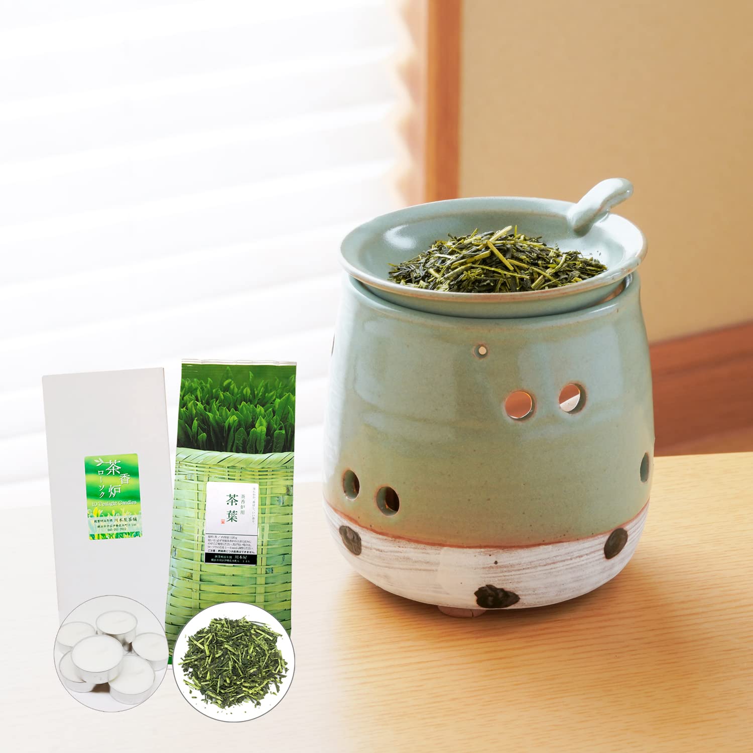 Amazon.co.jp: 国産 常滑焼 焜清窯 青磁釉 茶香炉 ローソク 茶
