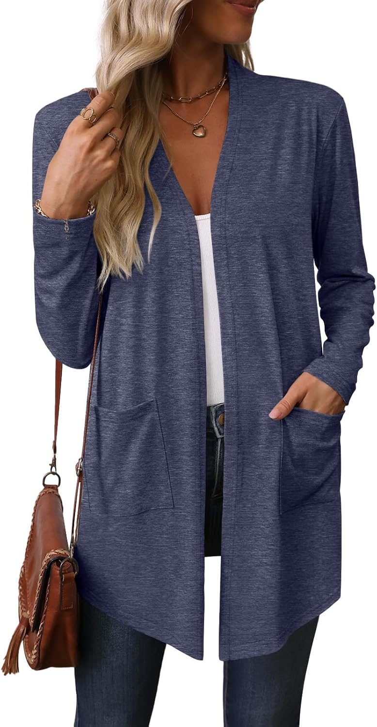 Womens Lightweight Long Sleeve Cardigan Casual Open Front Fall Cardigans with Pockets - Image 2